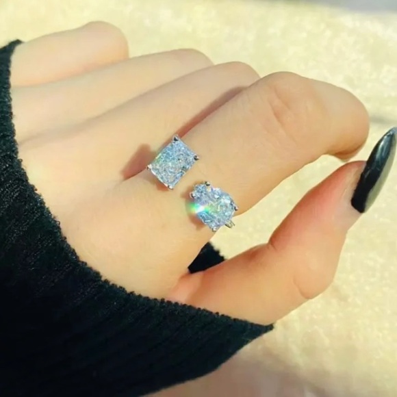 Sterling Silver Water Drop Zircon Stone Adjustable Ring Sparkly Luxury Floating - Picture 14 of 17